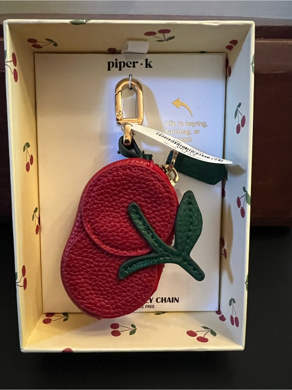 piper·k Cherry Leather Keychain - Red & Green